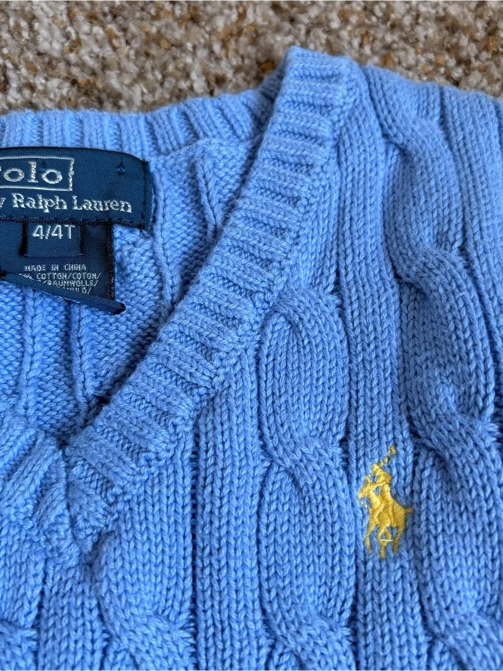 Ralph Lauren Kids V-Neck Cable Knit Sweater Vests - Navy & Light Blue
